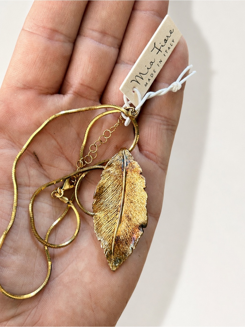 Mia Fiore Italy 18K Gold Plated 925 Sterling Silver Leaf Necklace NWT